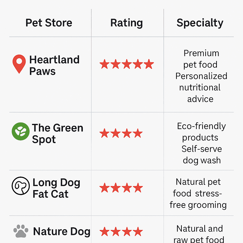 a Yelp rating chart of the best pet stores in  omaha