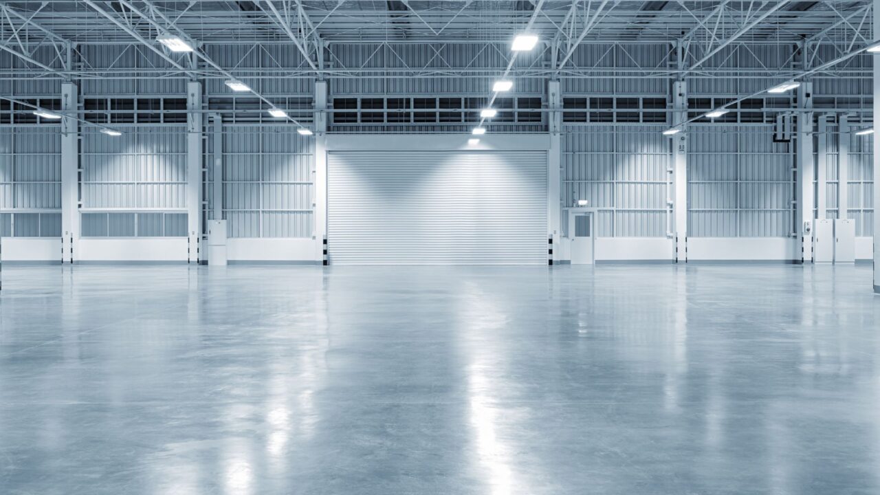 an empty white warehouse